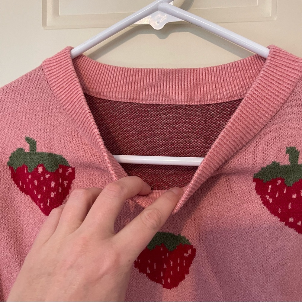 Strawberry Pattern Pink Sweater - Picture 2 of 3